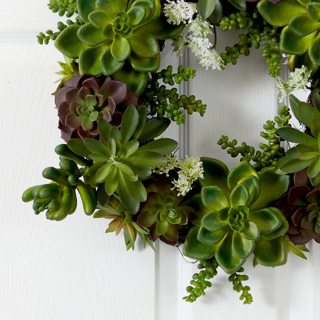 Nearly Natural Succulent Artificial Wreath, Green, 20