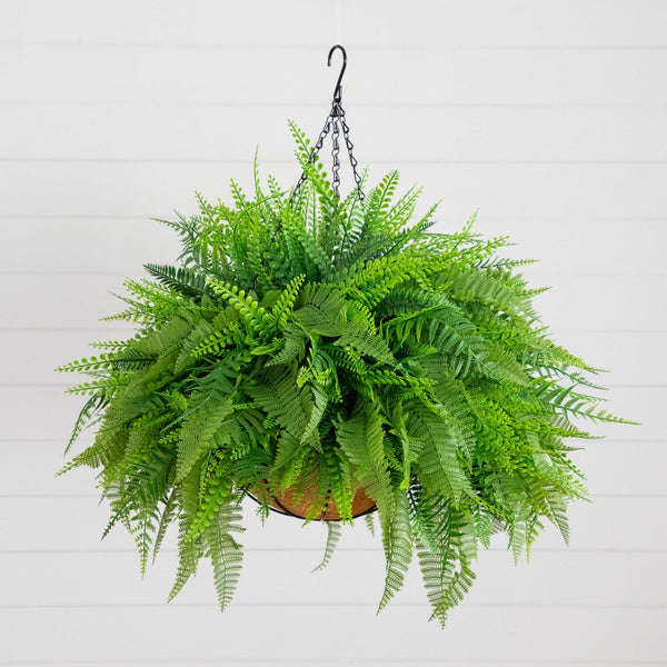 20” UV Resistant Artificial Mixed Fern Hanging Basket (Indoor/Outdoor)