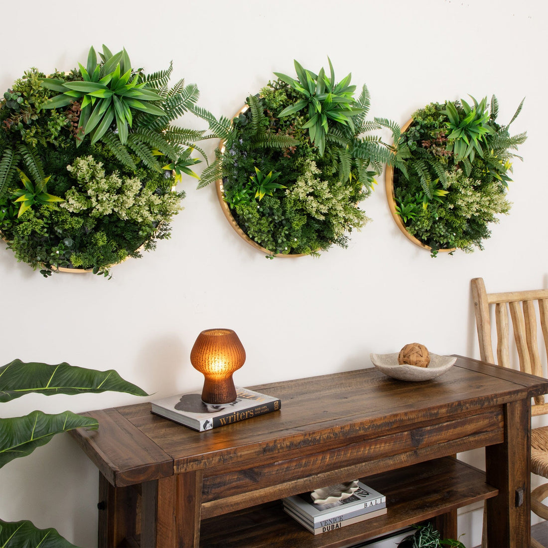 wall hanging artificial plants 20” UV Resistant Artificial Queensland Rainforest Living Wall Art Panel in Gold Aluminum Frame