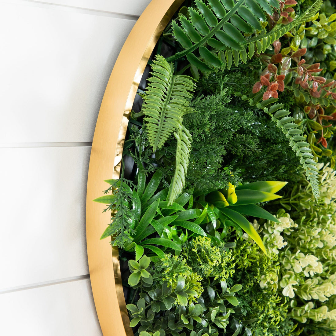 live plant wall hangings 20” UV Resistant Artificial Queensland Rainforest Living Wall Art Panel in Gold Aluminum Frame