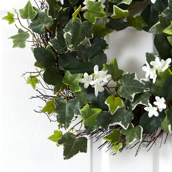 20” Variegated Sage Ivy and Stephanotis Artificial Wreath