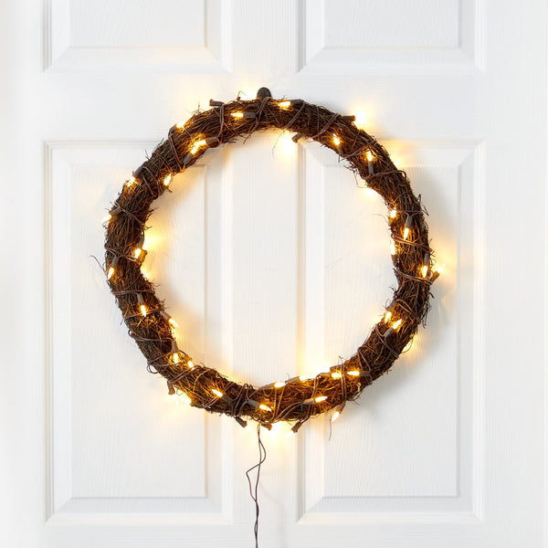 20” Vine Wreath with 50 White Warm LED Lights