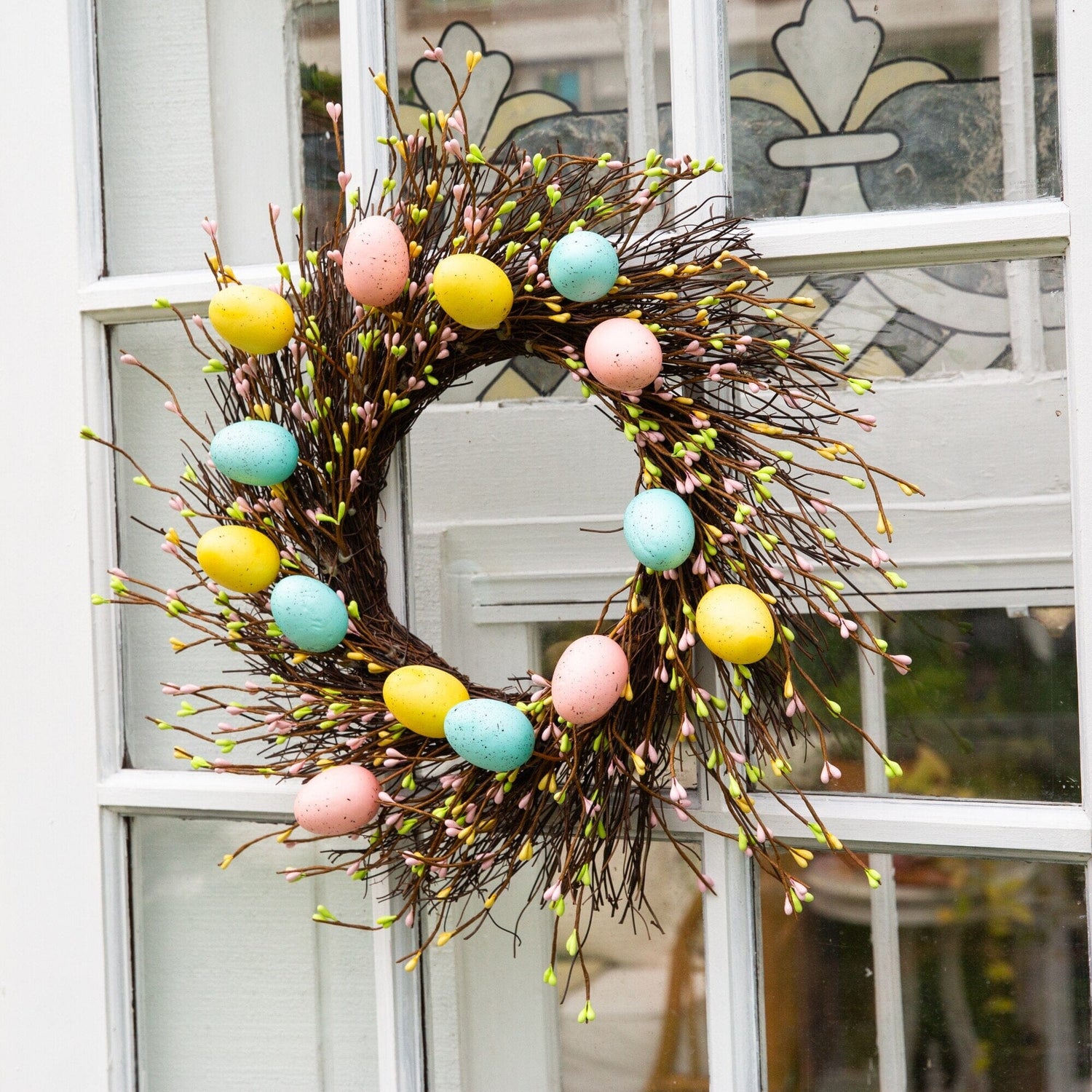20" Artificial Pastel Easter Egg Twig Wreath