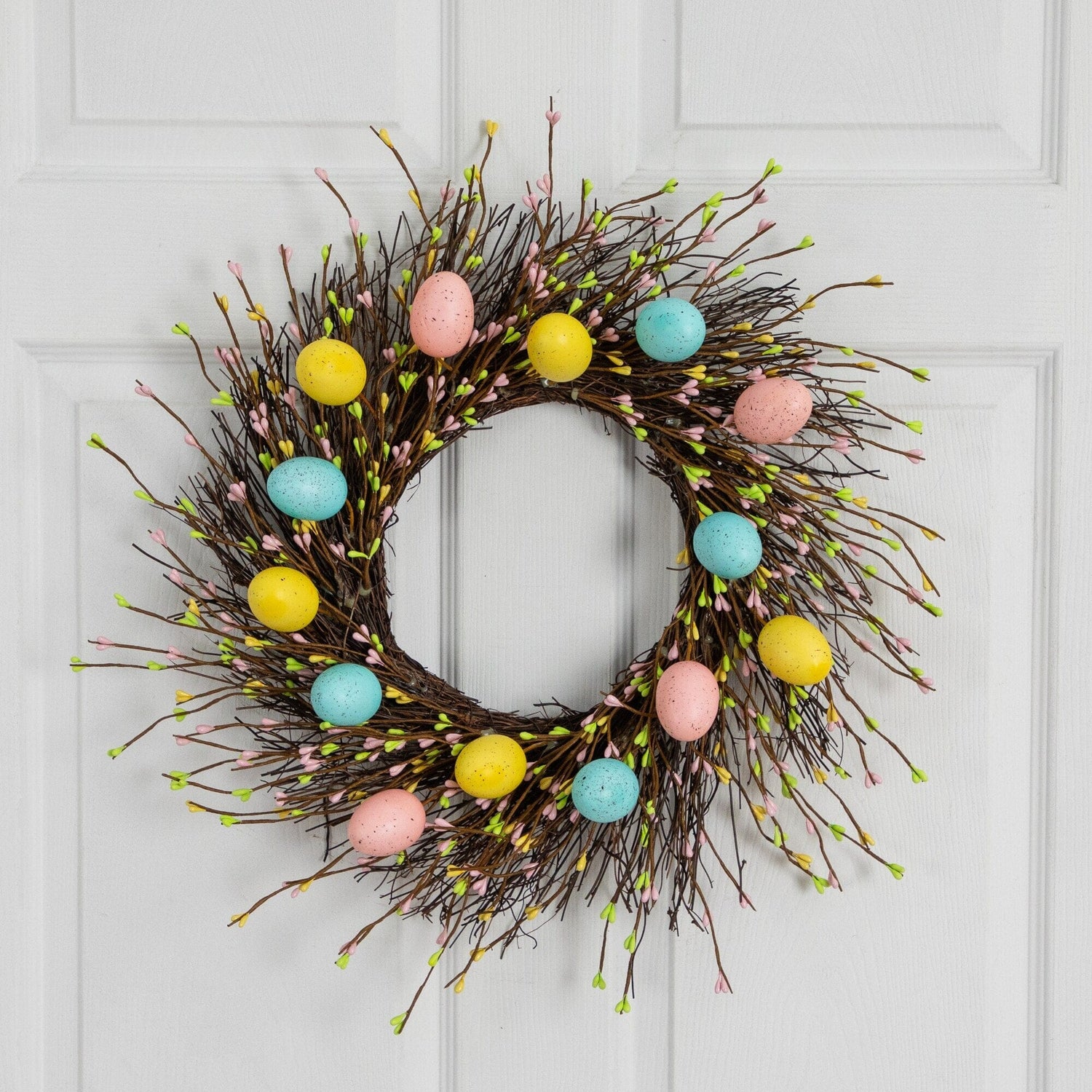 20" Artificial Pastel Easter Egg Twig Wreath