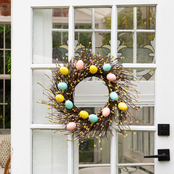 20" Artificial Pastel Easter Egg Twig Wreath