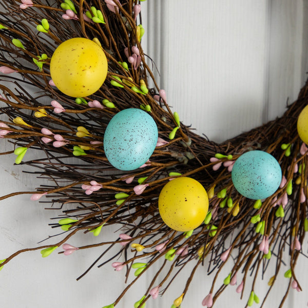 20" Artificial Pastel Easter Egg Twig Wreath