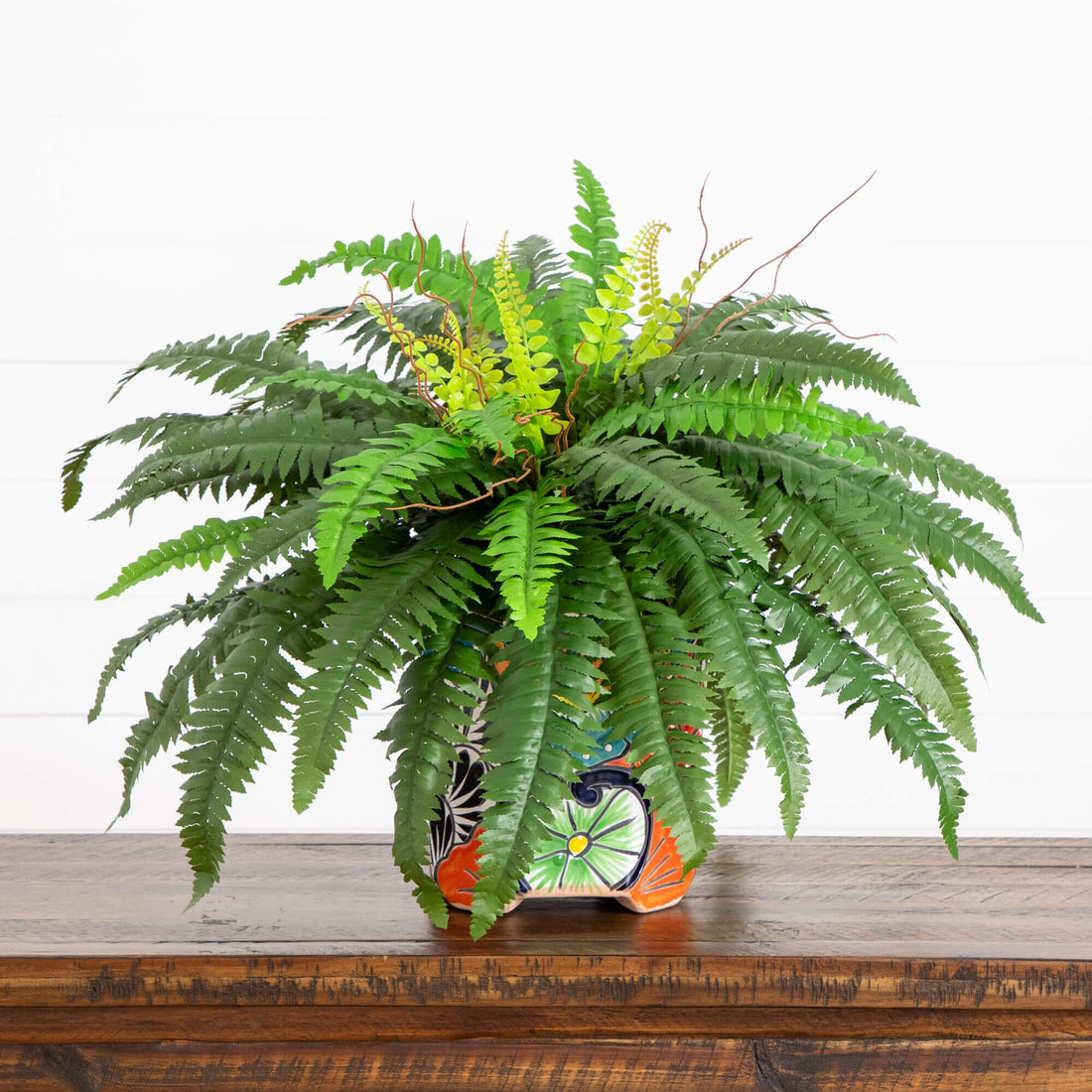 planting boston ferns in pots 21” Artificial Boston Fern in Handmade Mexican Talavera Ceramic Planter