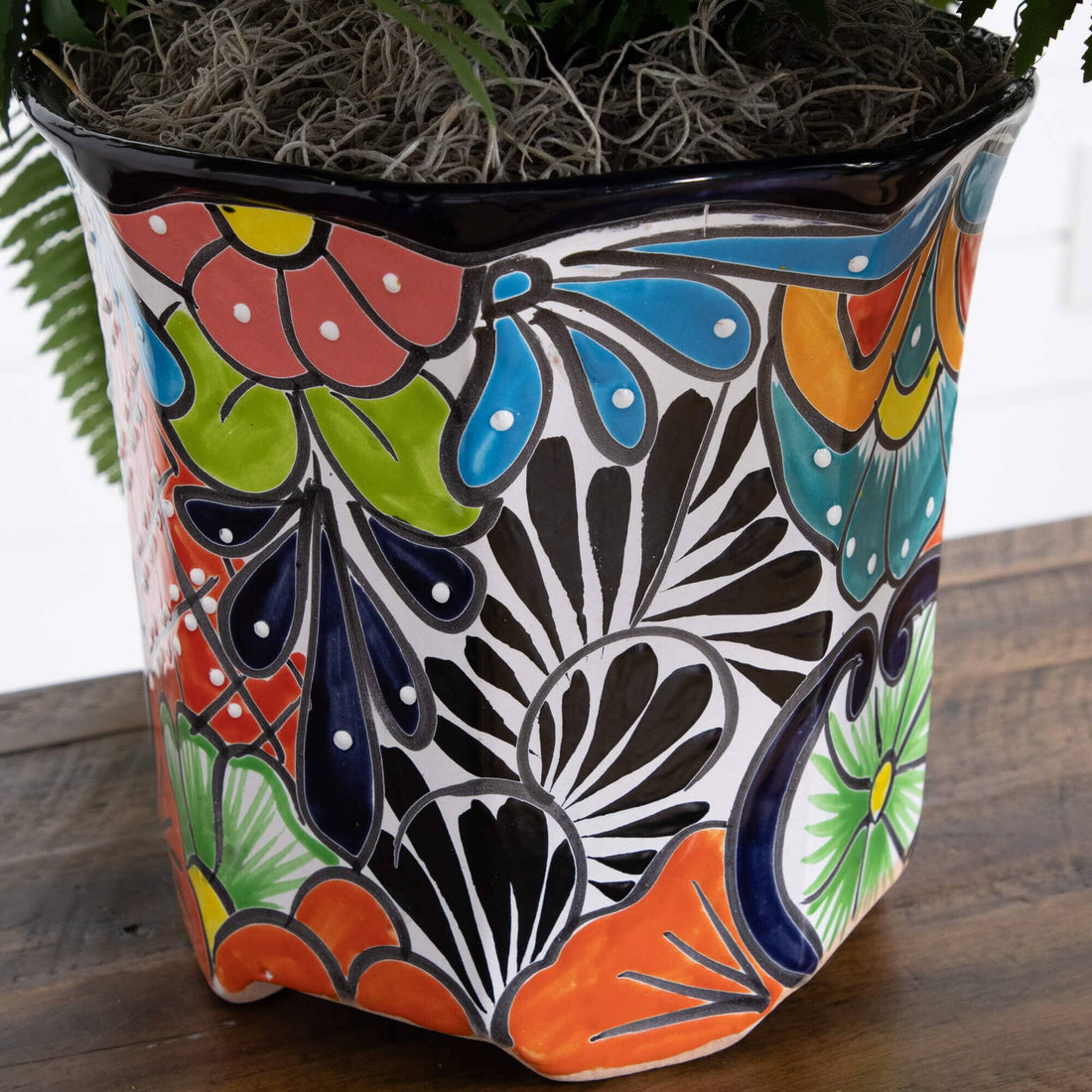 mexican pot plants 21” Artificial Boston Fern in Handmade Mexican Talavera Ceramic Planter