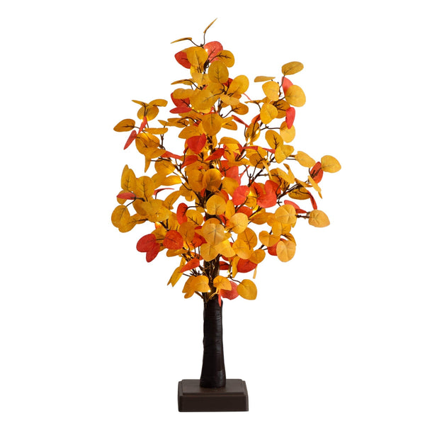 21" Pre-Lit Bright Autumn Eucalyptus Artificial Fall Tree with 50 Warm White LED Lights and Detachable Base