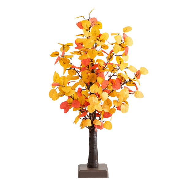 21" Pre-Lit Bright Autumn Eucalyptus Artificial Fall Tree with 50 Warm White LED Lights and Detachable Base