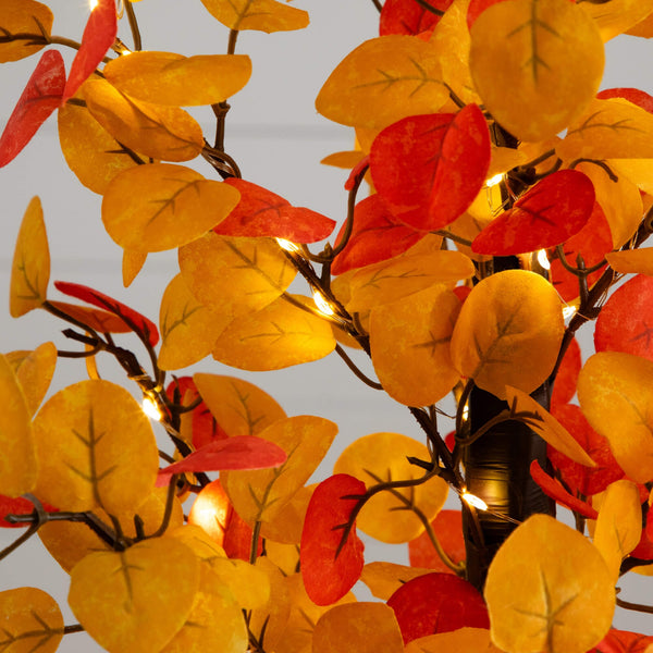 21" Pre-Lit Bright Autumn Eucalyptus Artificial Fall Tree with 50 Warm White LED Lights and Detachable Base