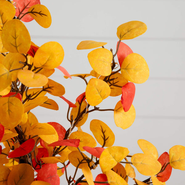 21" Pre-Lit Bright Autumn Eucalyptus Artificial Fall Tree with 50 Warm White LED Lights and Detachable Base