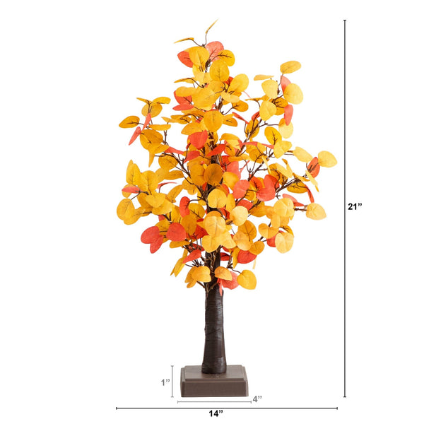 21" Pre-Lit Bright Autumn Eucalyptus Artificial Fall Tree with 50 Warm White LED Lights and Detachable Base