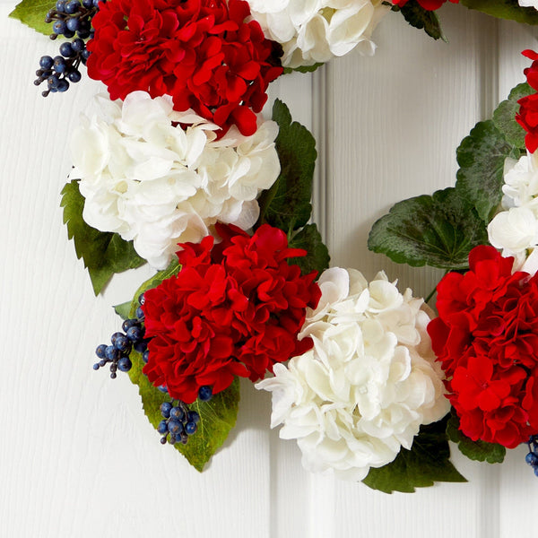 21” Geranium and Blue Berry Artificial Wreath