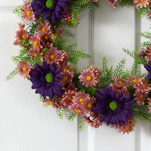 21” Mixed Daisy Artificial Wreath