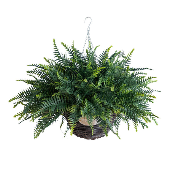 21" UV Resistant Artificial Fern in Hanging Basket (Indoor/Outdoor) - Set of 2