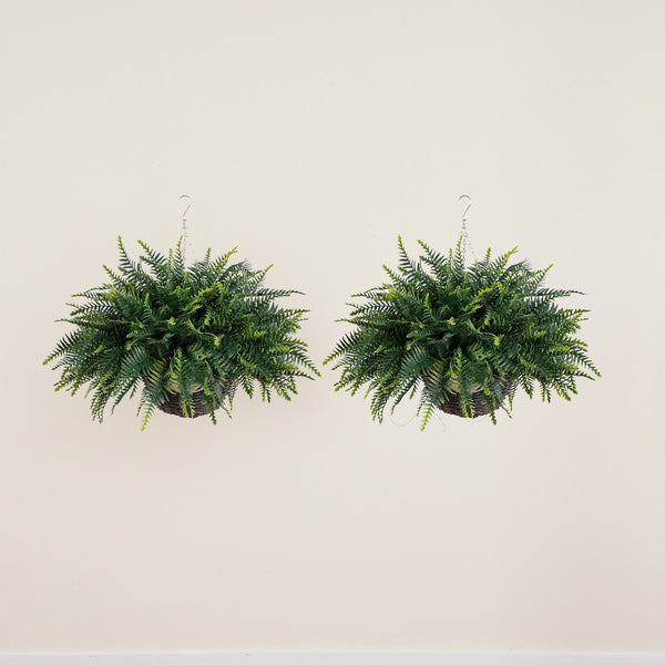 21" UV Resistant Artificial Fern in Hanging Basket (Indoor/Outdoor) - Set of 2