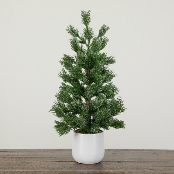 22” Artificial Frosted Christmas Tree in White Ceramic Planter