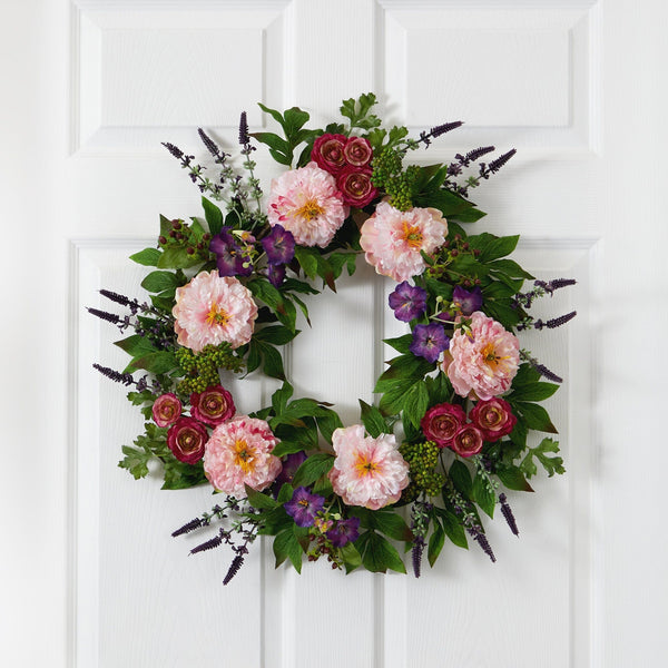 22” Assorted Peony Artificial Wreath