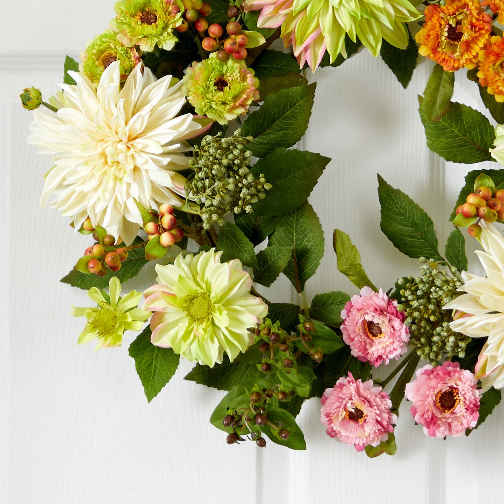 22” Dahlia & Mum Wreath - Spring Vibe | Nearly Natural