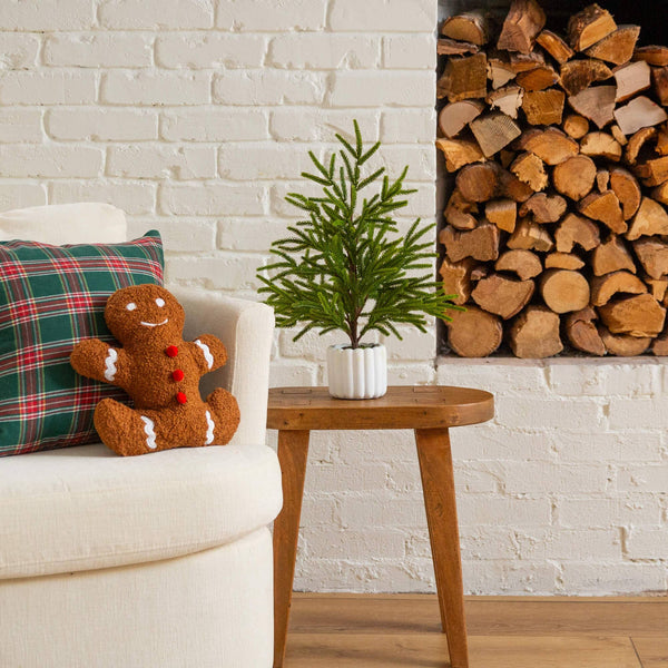 22" Artificial Real Touch Norfolk Island Pine in White Decorative Planter with Natural Look