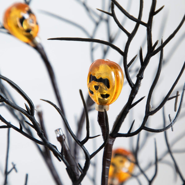 22" Pre-Lit Artificial Halloween Brown Twig Tree with 12 Orange LED Pumpkin Shaped Lights