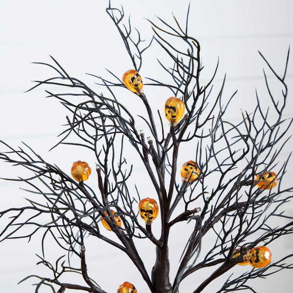 22" Pre-Lit Artificial Halloween Brown Twig Tree with 12 Orange LED Pumpkin Shaped Lights
