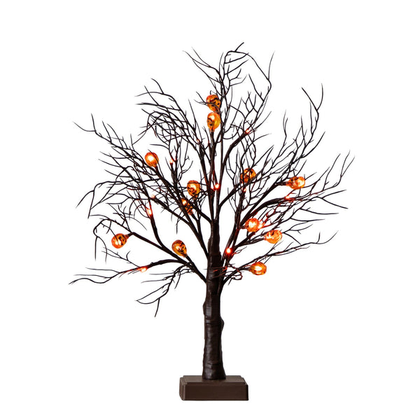 22" Pre-Lit Artificial Halloween Brown Twig Tree with 12 Orange LED Pumpkin Shaped Lights