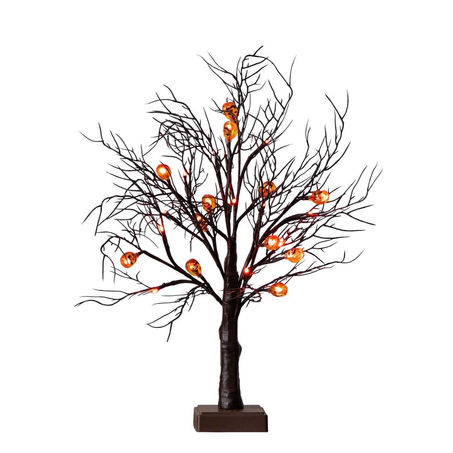 22" Pre-Lit Artificial Halloween Brown Twig Tree with 12 Orange LED Pumpkin Shaped Lights