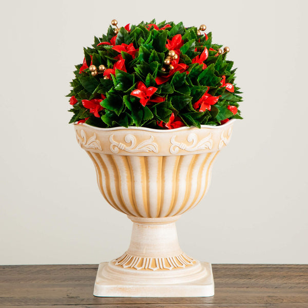 22" UV Resistant Artificial Red Tip Photinia Christmas Ball in Classic Decorative Planter (Indoor/Outdoor)