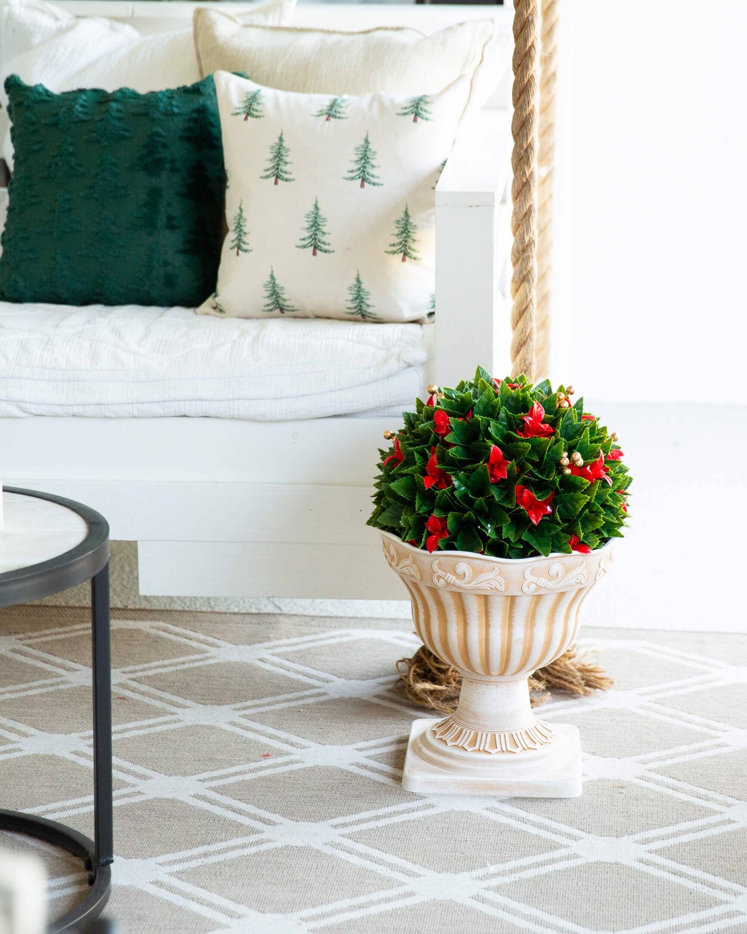 22" UV Resistant Artificial Red Tip Photinia Christmas Ball in Classic Decorative Planter (Indoor/Outdoor)