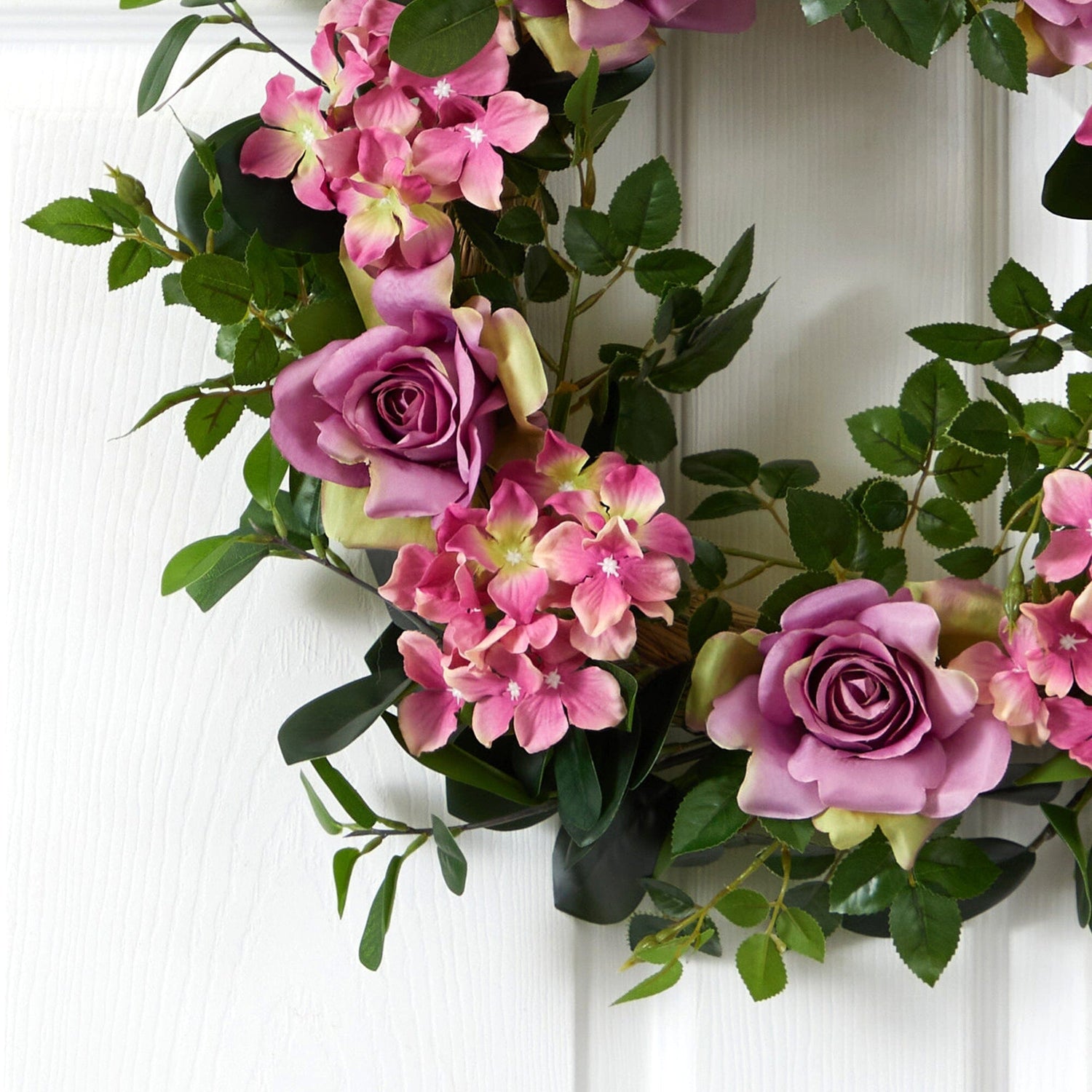 22” Pink Hydrangea and Rose Artificial Wreath