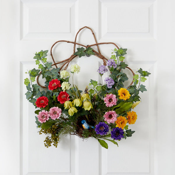 22” Spring Floral Wreath | Nearly Natural