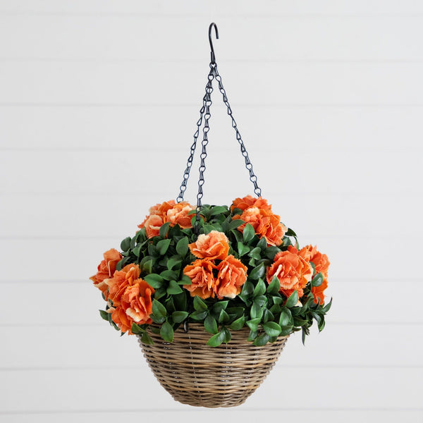 22” UV Resistant Artificial Camellia in Hanging Basket (Indoor/Outdoor)