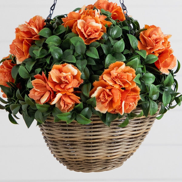 22” UV Resistant Artificial Camellia in Hanging Basket (Indoor/Outdoor)