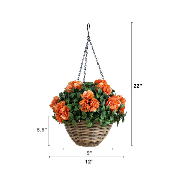 22” UV Resistant Artificial Camellia in Hanging Basket (Indoor/Outdoor)