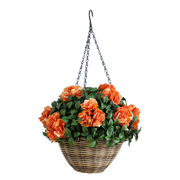 22” UV Resistant Artificial Camellia in Hanging Basket (Indoor/Outdoor)