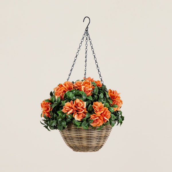 22” UV Resistant Artificial Camellia in Hanging Basket (Indoor/Outdoor)