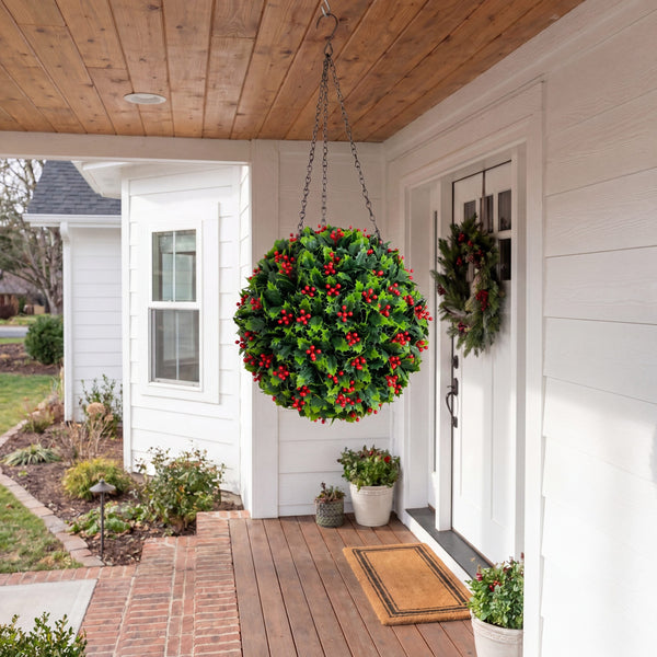 22” UV Resistant Artificial Holly Berry Christmas Hanging Ball (Indoor/Outdoor)