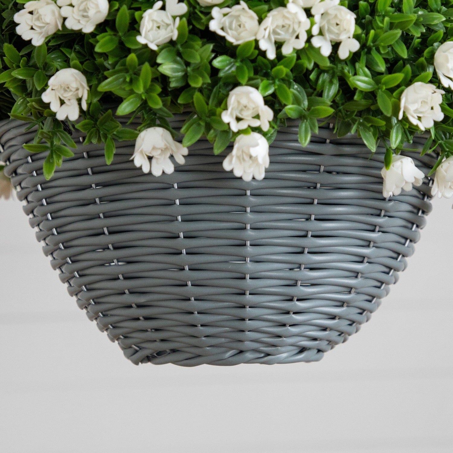 keter rattan hanging planter 22” UV Resistant Artificial Mini Rose and Aptenia Hanging Basket (Indo – Nearly Natural