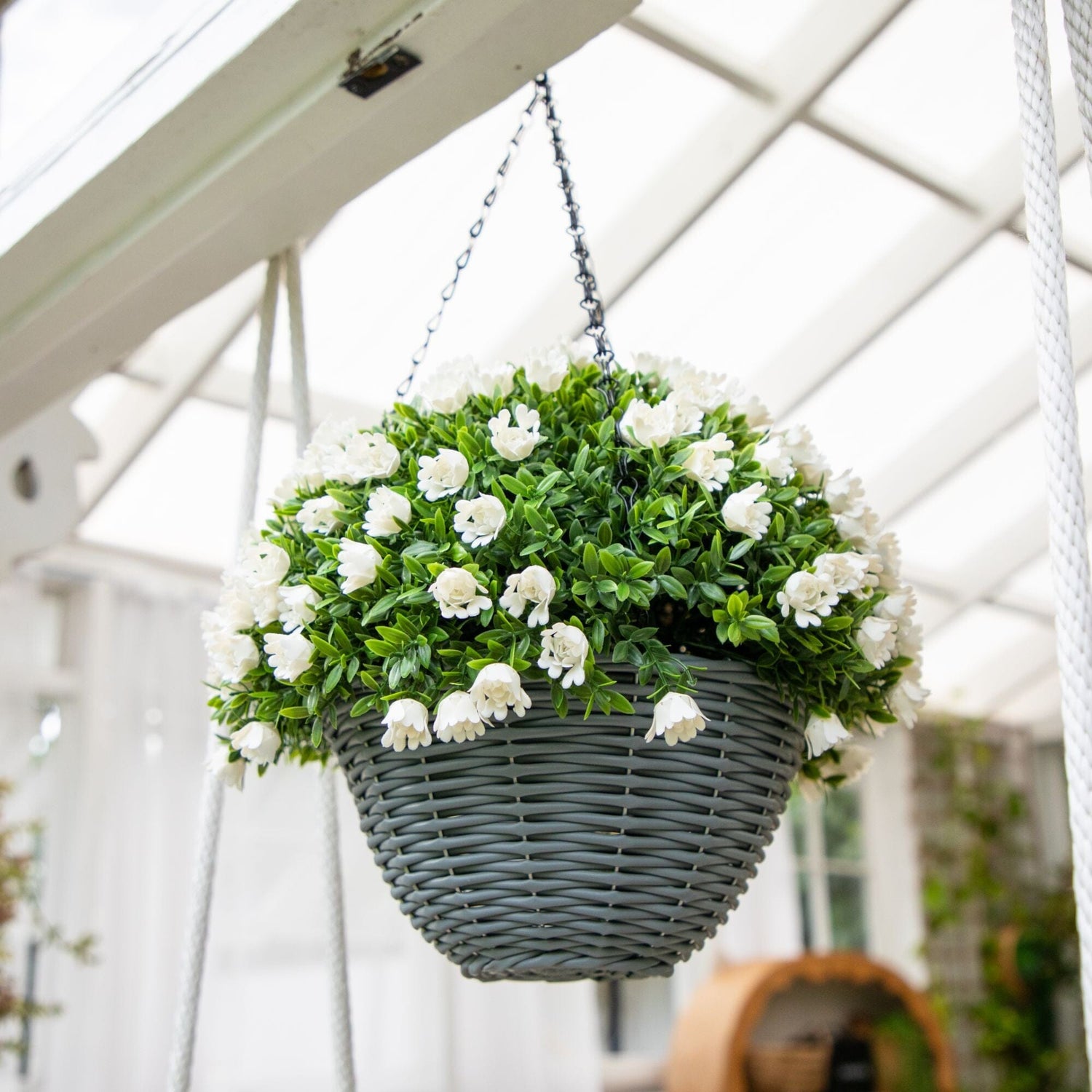 artificial flowers hanging planter outdoor 22” UV Resistant Artificial Mini Rose and Aptenia Hanging Basket (Indoor/Outdoor) by Nearly Natural