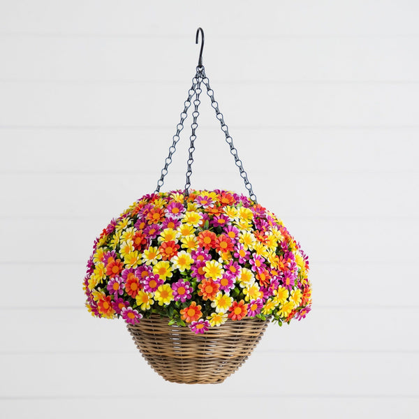22” UV Resistant Artificial Mixed Daisy Hanging Basket (Indoor/Outdoor)