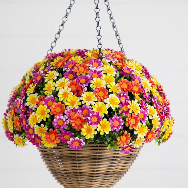 22” UV Resistant Artificial Mixed Daisy Hanging Basket (Indoor/Outdoor)