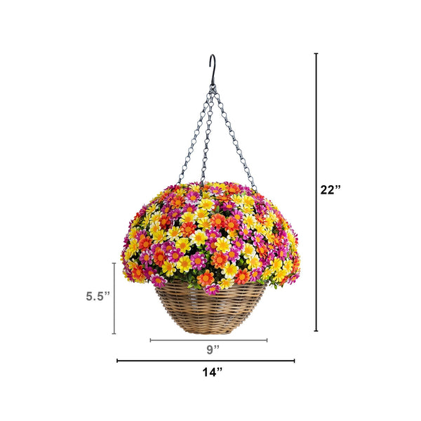 22” UV Resistant Artificial Mixed Daisy Hanging Basket (Indoor/Outdoor)