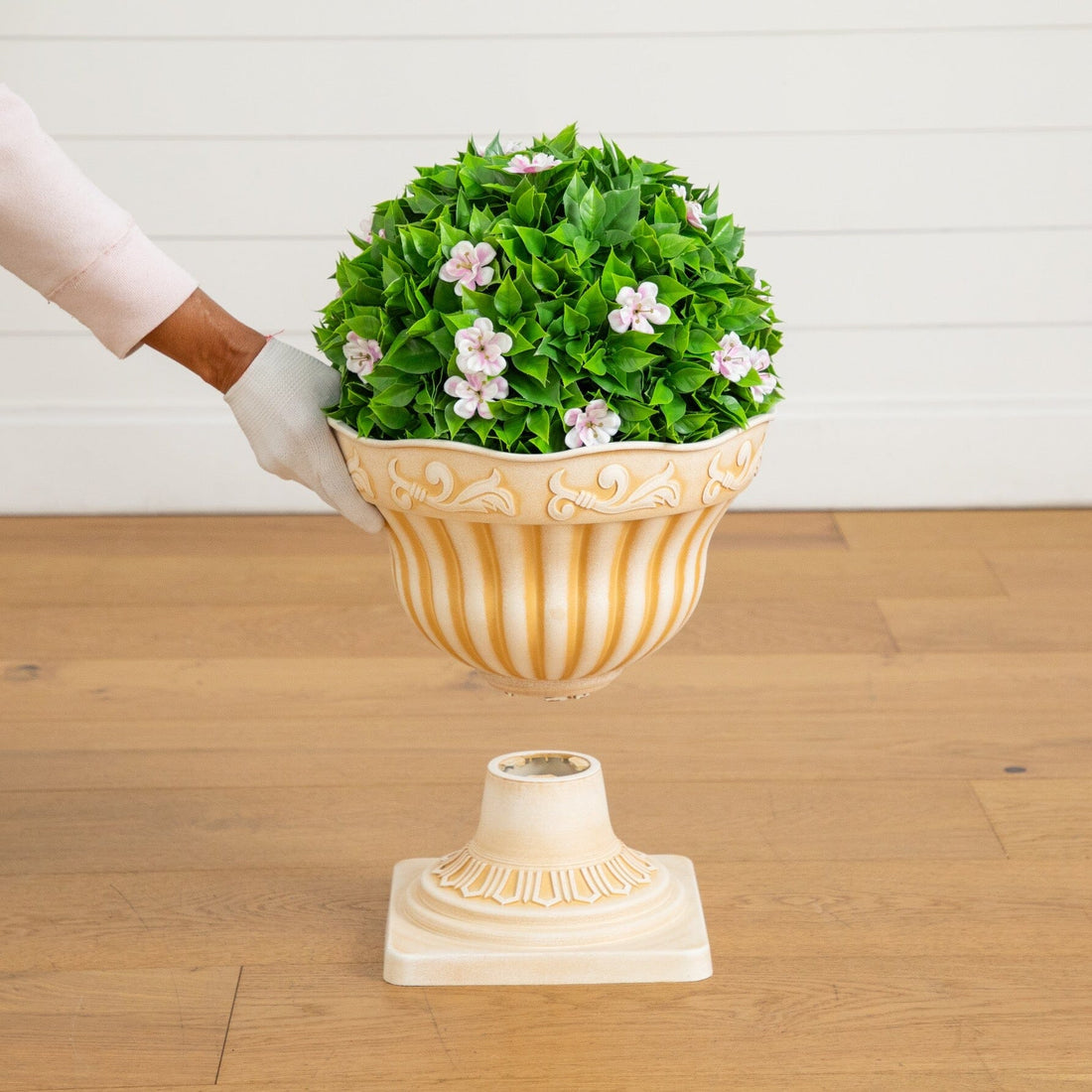22” UV Resistant Artificial Pink Flowering Ball Topiary in Decorative –  Nearly Natural
