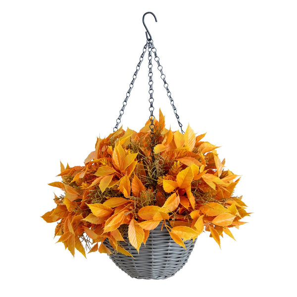 22” UV Resistant Autumn Artificial Fall Foliage Hanging Basket (Indoor/Outdoor)