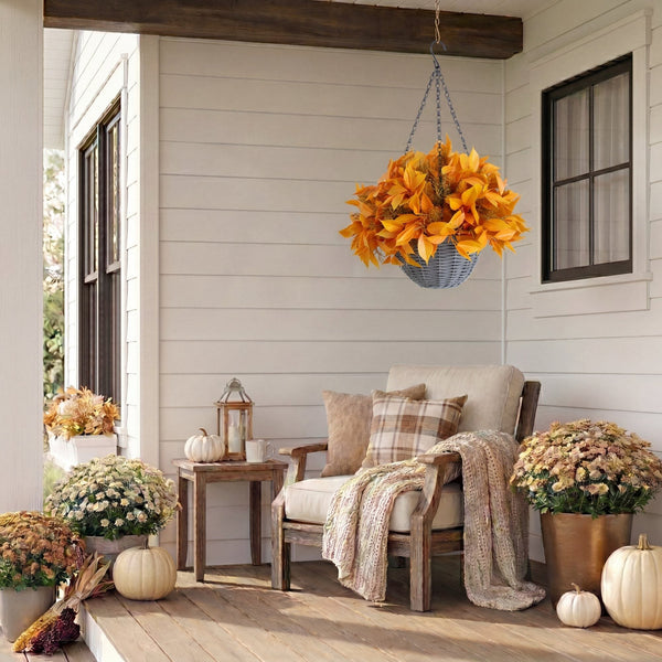 22” UV Resistant Autumn Artificial Fall Foliage Hanging Basket (Indoor/Outdoor)