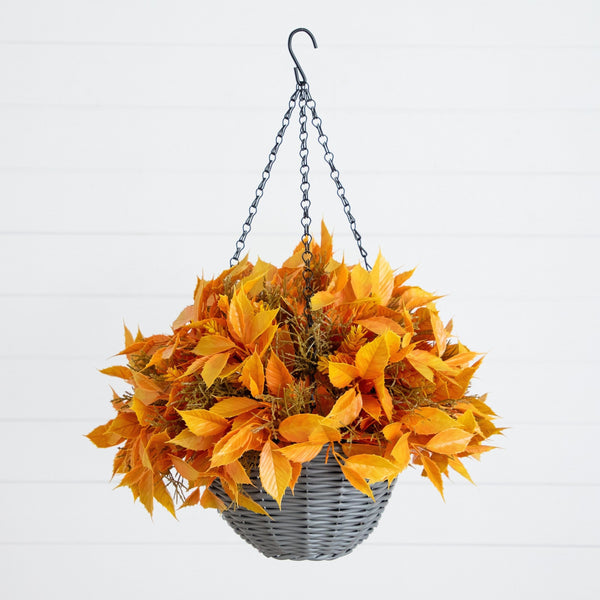 22” UV Resistant Autumn Artificial Fall Foliage Hanging Basket (Indoor/Outdoor)
