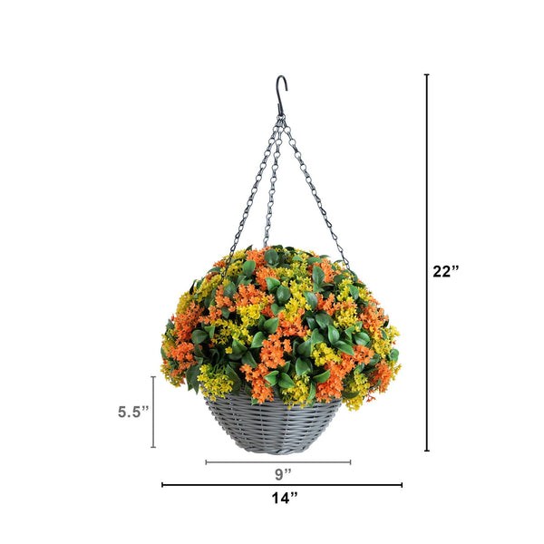 22” UV Resistant Autumn Artificial Fall Gardenia Hanging Basket (Indoor/Outdoor)