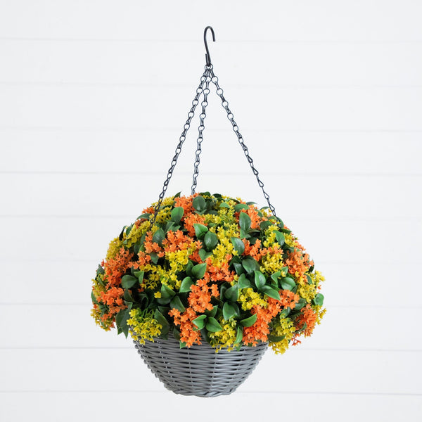 22” UV Resistant Autumn Artificial Fall Gardenia Hanging Basket (Indoor/Outdoor)